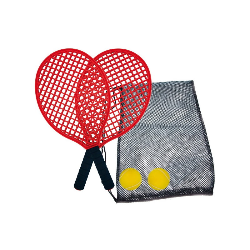 Set de Beach / Soft Tennis dans un sac à mesh 2 raquettes 39,5cm + 2 balles, matériel PP
